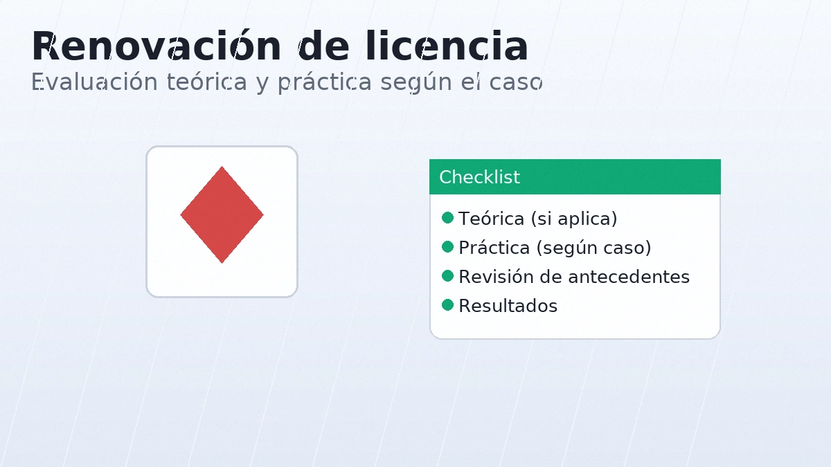 Evaluación teórica y práctica según el caso en la renovación de licencia